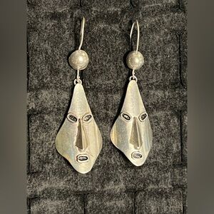 Vintage .925 silver Mask Dangle Earrings Women's Jewelry